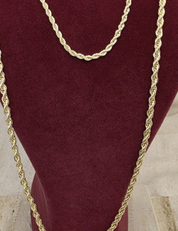 14K Altın Kaplama Çelik Fasetalı Burgu Halat Zincir Kolye (45 cm & 70 cm)