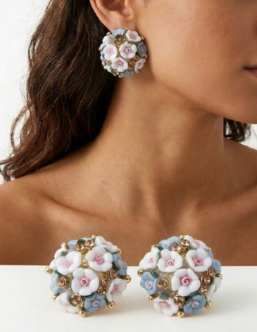3D Taşlı Çiçek Buketi Küpe | Romantik Vintage Tasarım