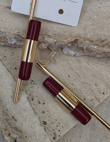 Bordo Silindir Çubuk Küpe | Modern Gold Tasarım Bordo Silindir Çubuk Küpe | Modern Gold Tasarım